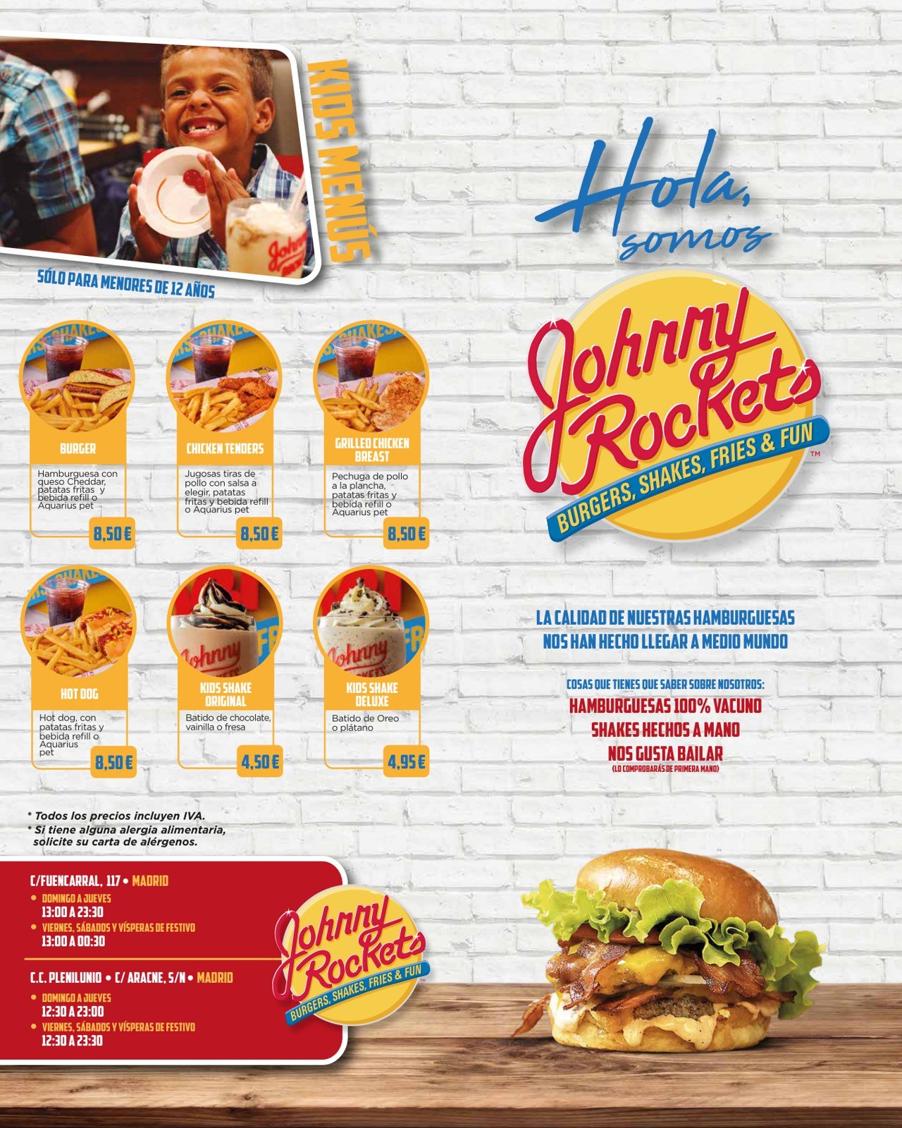 Johnny Rockets · Carta de restaurante